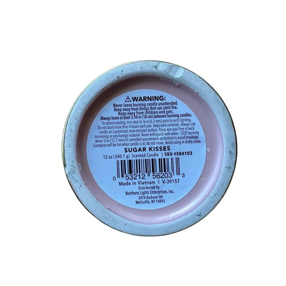 Northern Lights 12oz Scented Candle Sugar Kisses in Pink  & Gold Ceramic Jar